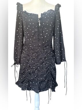 knee length dresses for ladies Lace Up Ruched Long Sleeve Organza Mini Dress main image 1